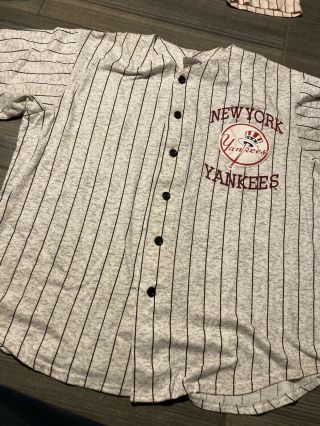 York Yankees Pinstriped Jersey Shirt Vintage Size XL Rare Gray 3
