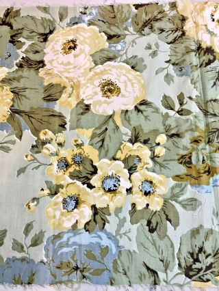 Vintage Fabric Remnant 1960s Floral Print Chintz Green Blue Butter