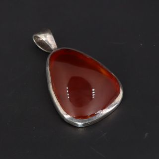 Vtg Sterling Silver Signed Pb India Red Carnelian Drop Solitaire Pendant - 4.  5g