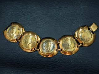 Vintage Bracelet W/ Copper Links & Queen Elizabeth 1st Portrait Coin Overlay