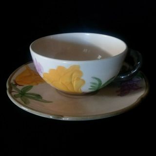Franciscan Poppy Coffee Or Tea Cup And Saucer Purple/yellow Flowers