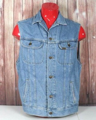 Vtg 90s Lee Mens Medium Plaid Flannel Lined M Wash Denim Trucker Vest Jacket