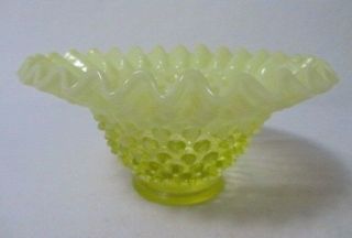 Fenton Glass Yellow Vaseline Topaz Opalescent Hobnail Flared Bowl Uranium Glows