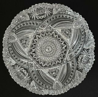 Abp Geometric Cut Glass Bowl Lead Crystal Intricate Deep Cuts American Brilliant