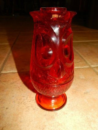 Vintage Viking Art Glass Ruby Red Owl Fairy Lamp,  Votive Holder
