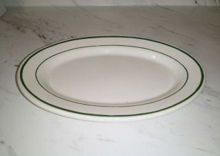 Vintage Buffalo China Restaurantware 11.  5” Oval Platter Double Green Stripes