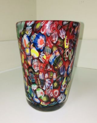 Vintage Red Millefiori Murano Glass - 6” Vase