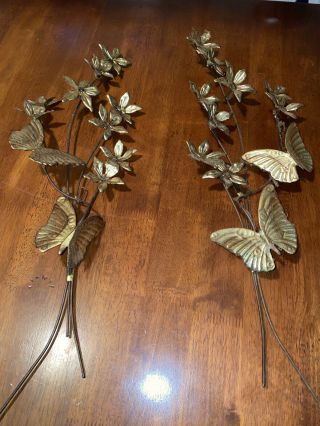 Vtg Home Interiors Wall Art Brass/copper/gold Metal Leaf Flowers Butterfly Homco