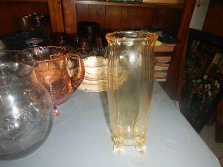 Vintage Heisey Glass Yellow Empress Pattern Vase Dolphin Feet Old Estate