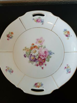 Vintage 9 1/4 " Inch Handled Floral Cake Plate - Made In Germany