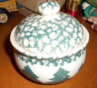 Sponge Folk Craft By Tienshan Green Tree Bowl W/lid Grease Pot 4 1/4 "