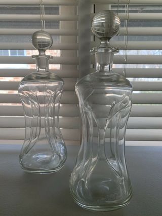 Holmegaard Denmark Jacob Bang Glass Kluk Kluk Two Bottles Decanters 11 " Vintage