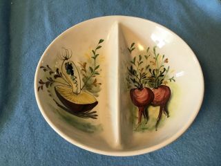 Mancioli For Lachman & Co Footed Divided Bowl Vintage Hand Painted Italy