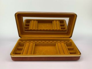 Vintage Salmon Color Travel Jewelry Box Case W/mirror 10 " X4.  75 " Faux Leather