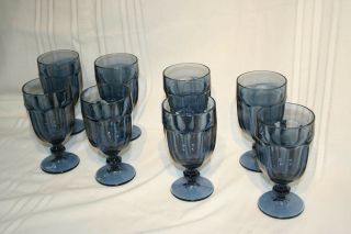 Set Of 8 Libbey Duratuff Gibraltar Dusky Blue 7 " Footed Iced Tea Goblets Glasses