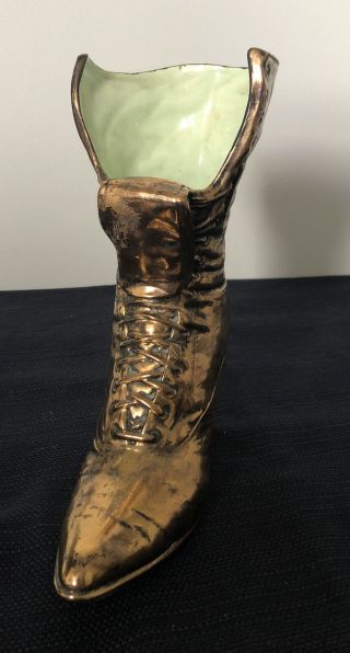 Metal Glazed Ceramic Victorian Boot /vase Signed T Otts 1966