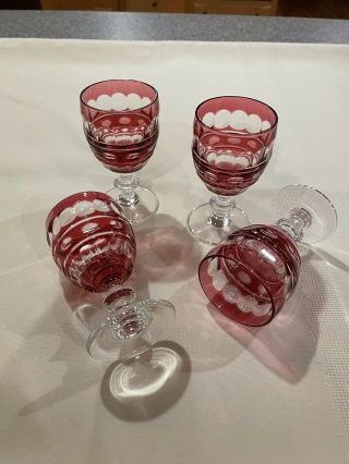 (set Of 4) Val St Lambert Crystal Blarney Ruby Red Port Wine Glasses.  Stunning