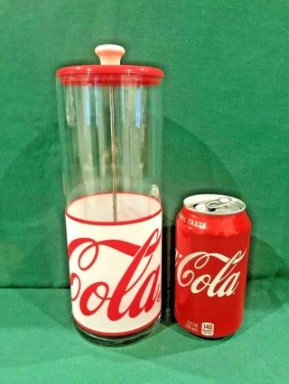 Vintage Coca - Cola Drinking Straw Holder Dispenser Coke Drinking Straws Glass Jar