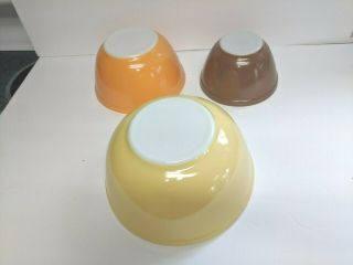 Vintage Pyrex Nesting Mixing Bowls 401 402 403 Orange Yellow Brown Set Of 3