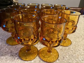 Set 14 Vintage Indiana Glass Kings Crown Wine Goblets Amber Thumbprint 6 " _8oz
