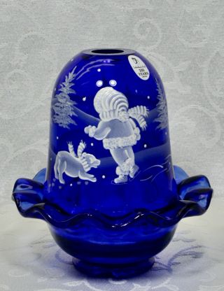Fenton,  Fairy Light,  Cobalt Blue Glass,  Hand Painted,  Mary Gregory Design.