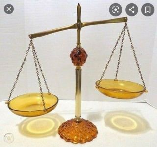 Vintage Princess House Amber Glass & Brass Justice Scale