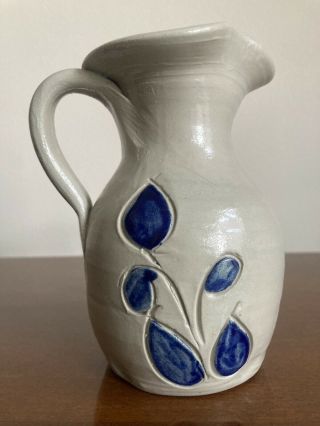 Williamsburg Pottery Stoneware Cobalt Blue Leaf Jug