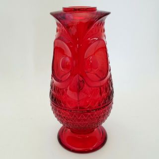 Viking Glass Owl Fairy Lamp Candle Votive Holder Ruby Red Vintage
