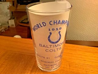 Vintage 1959 Baltimore Colts Nfl Football World Champions Glass.  Near Cond.
