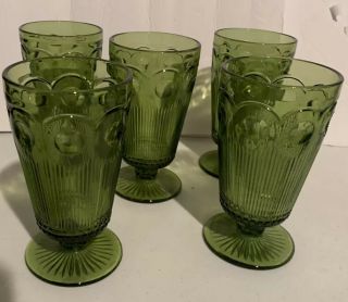 (6) Green Bartlett Collins Manhattan Bullseye Cane Wine Water Goblets Glasses