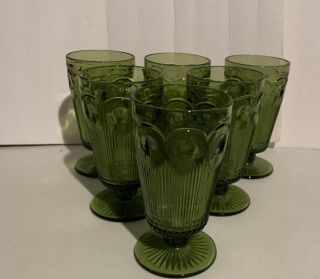 (6) Green Bartlett Collins Manhattan Bullseye Cane Wine Water Goblets Glasses 2