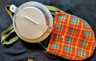 Vintage Girl Scout Mess Kit With Plaid Carrying Bag