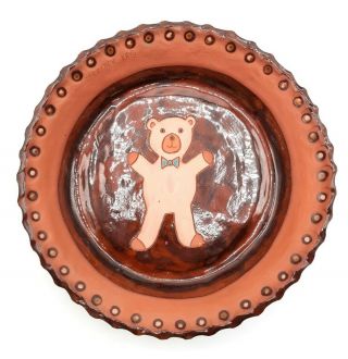 Vintage Loercher Pottery Handmade Redware Teddy Bear Plate Signed Made In Pa 8 "