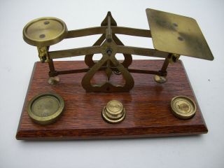 Vintage Brass Letter Balance Scale And 4 Weights Made In England