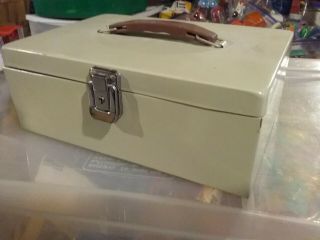 Vintage Metal Strongbox Deed Document Cash Safe Lock Box With Key Good Cond.