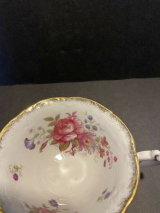 Paragon Rosealee White Teacup Saucer Pink Roses Blue And Purple Flowers Gold 2