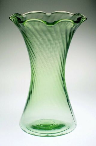 1930s Uranium Green Depression Vaseline Glass Fluted Flower Vase - Rare Find