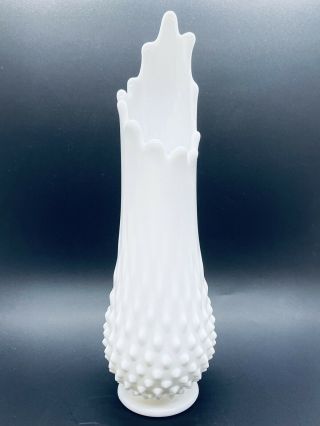 Vintage Fenton Hobnail Milk Glass Stretch Swung Vase 11 1/4 "