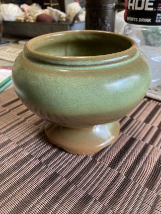 Vintage Frankoma 22s Prairie Green Footed Vase In.
