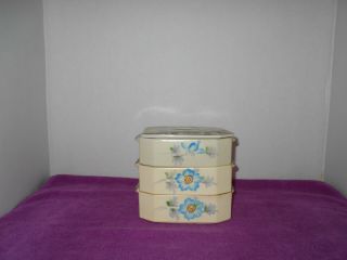 Set Of 3 Vintage Ceramic Stackable Storage Bowls & 1 Lid - Mikori Ware - Japan