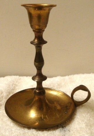 Vintage Solid Brass Chamberstick Candle Holder 4.  75 " Finger Loop Thumb Rest