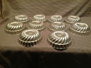 Vintage Aluminum Molds Swirl Baking Tins Bundt Jello Tart Cake Set Of 10