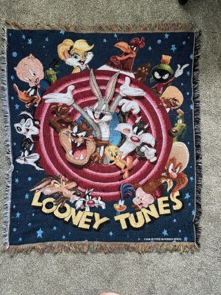 Vintage Rare Looney Tunes Throw Rug Blanket Warner Bros 1998 Sylvester Tweety Lt