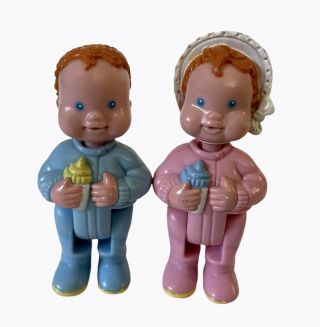 Vtg Fisher Price Loving Family Twin Baby Girl Boy Dolls Pink Blue Pajamas 1994