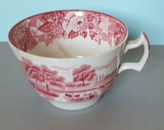 Vintage Enoch Woods Ware English Scenery Red Pink Transferware Tea Cup