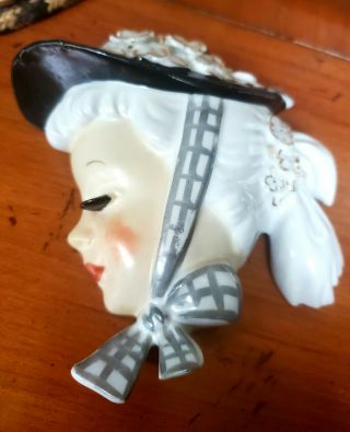Vintage Vcagco Ceramics Woman Girl Bonnet Hat Face Wall Pocket