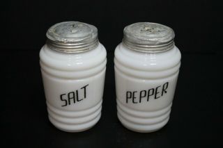 Vintage Large Milk Glass Salt And Pepper Shakers 4.  5 Inch Tall