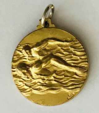 Swimming Competition Award Medallion Pin Badge Blank Rare Vintage (c2)