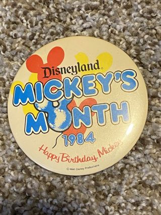 Vintage 1984 Walt Disney Mickey Mouse Pin Button 3 "