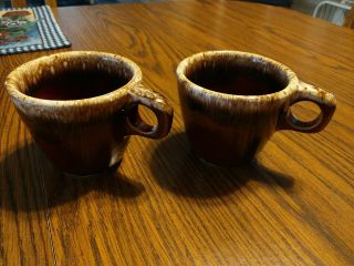 Set Of 2 Hull Usa Brown Drip Glaze Pottery Oven Proof Coffee Mug Cup 10 Oz